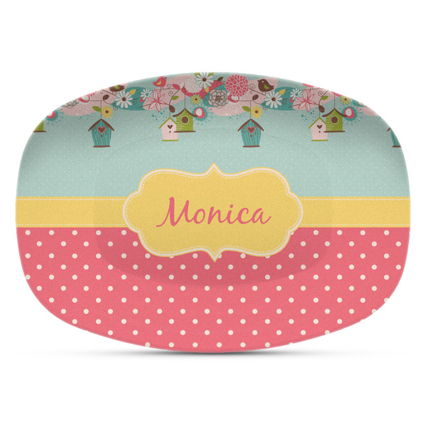 Custom Easter Birdhouses Plastic Platter - Microwave & Oven Safe Composite Polymer (Personalized)