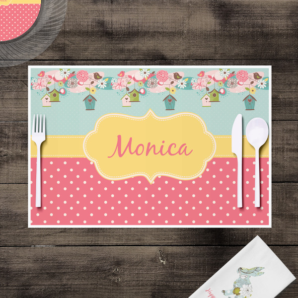 Easter Birdhouses Disposable Paper Placemat - In Context