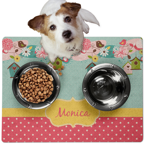 Custom Easter Birdhouses Dog Food Mat - Medium w/ Name or Text