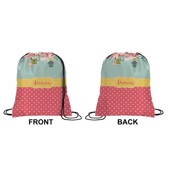 Easter Birdhouses Drawstring Backpack Front & Back Small