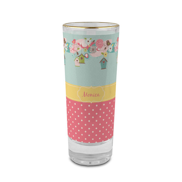 Custom Easter Birdhouses 2 oz Shot Glass - Glass with Gold Rim (Personalized)
