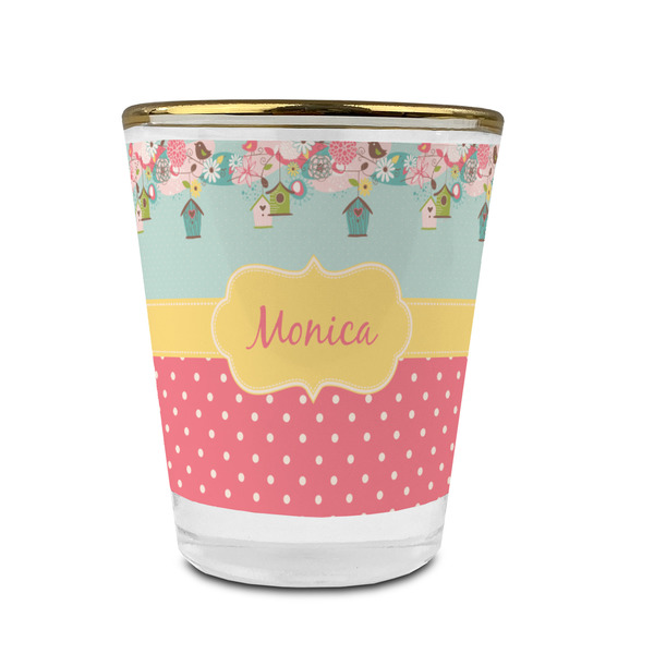 Custom Easter Birdhouses Glass Shot Glass - 1.5 oz - with Gold Rim - Set of 4 (Personalized)
