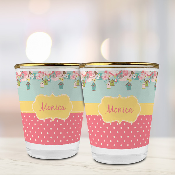 Easter Birdhouses Glass Shot Glass - with gold rim - LIFESTYLE
