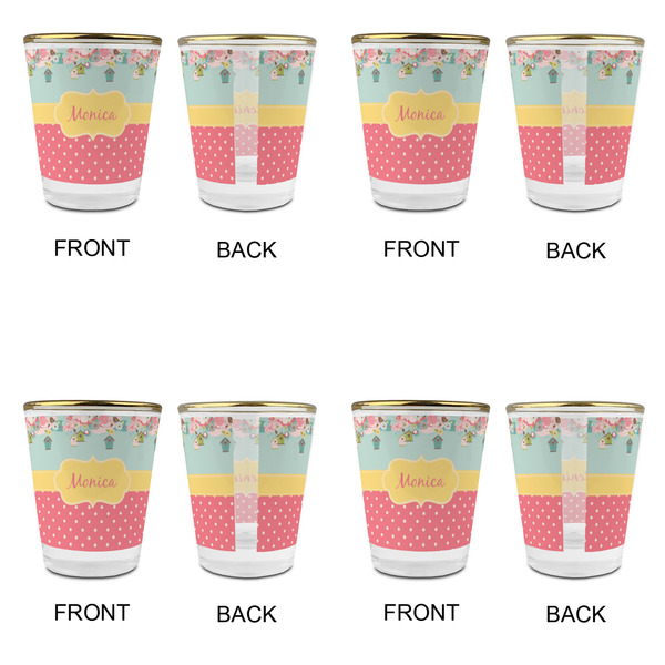 Easter Birdhouses Glass Shot Glass - with gold rim - Set of 4 - APPROVAL