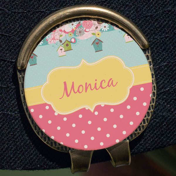 Easter Birdhouses Golf Ball Marker Hat Clip - Gold - Close Up