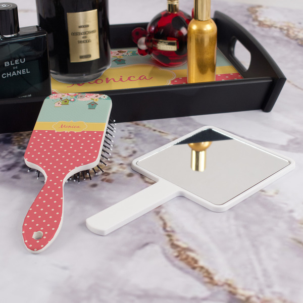 Easter Birdhouses Hair Brush - With Hand Mirror
