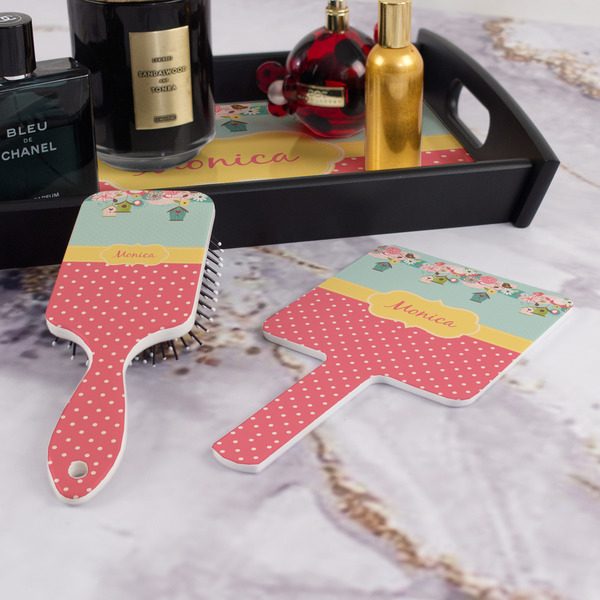 Easter Birdhouses Hair Brush and Hand Mirror - Bathroom Scene