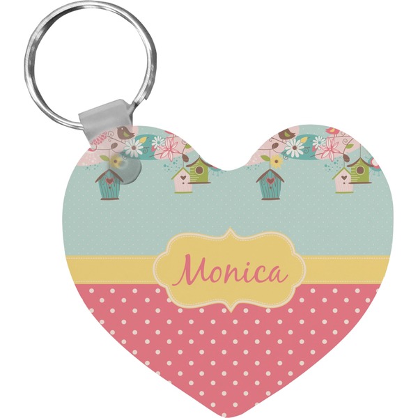 Custom Easter Birdhouses Heart Plastic Keychain w/ Name or Text