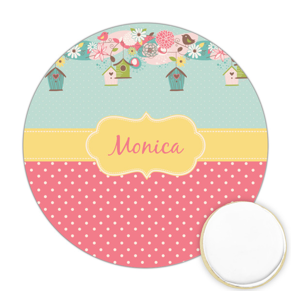Custom Easter Birdhouses Printed Cookie Topper - Round (Personalized)