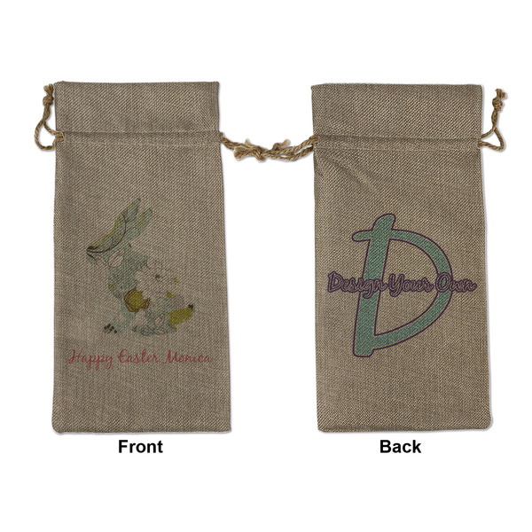 Custom Easter Birdhouses Large Burlap Gift Bag - Front & Back (Personalized)