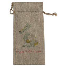 Easter Birdhouses Large Burlap Gift Bag - Front (Personalized)