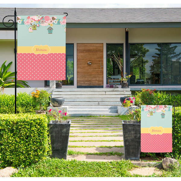 Custom Easter Birdhouses Large Garden Flag - Double Sided (Personalized)
