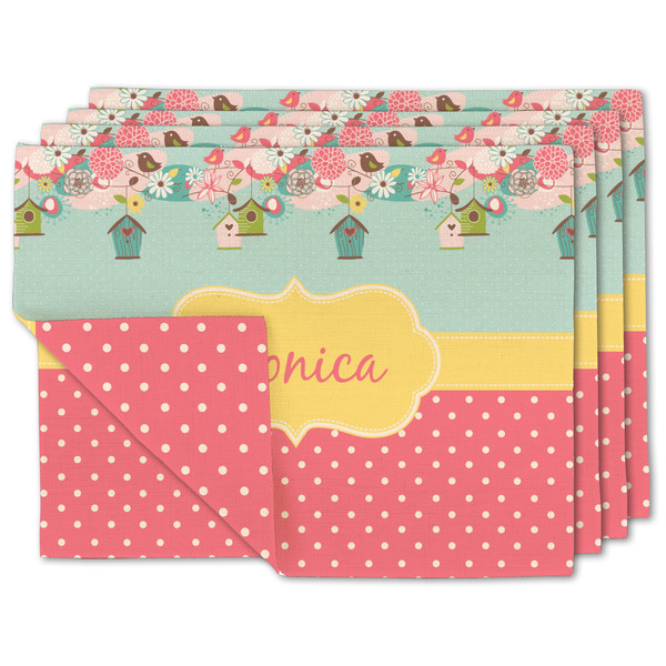 Custom Easter Birdhouses Linen Placemat w/ Name or Text
