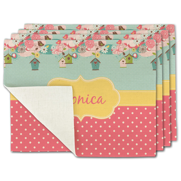 Custom Easter Birdhouses Single-Sided Linen Placemat - Set of 4 w/ Name or Text
