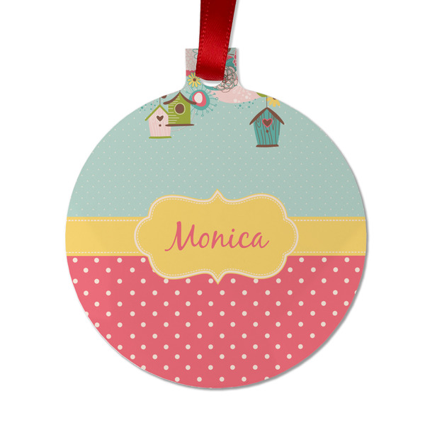 Custom Easter Birdhouses Metal Ball Ornament - Double Sided w/ Name or Text