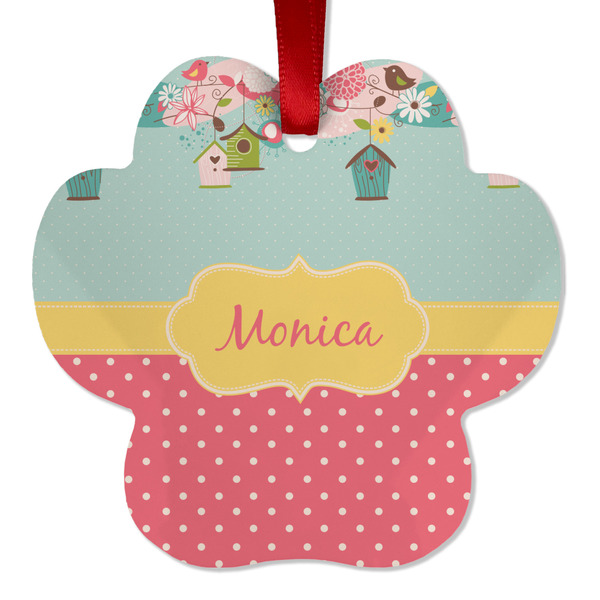 Custom Easter Birdhouses Metal Paw Ornament - Double Sided w/ Name or Text