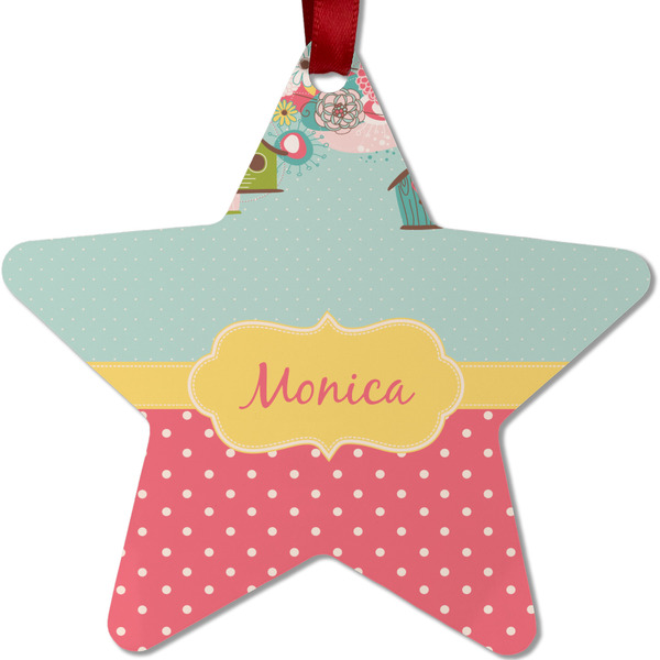 Custom Easter Birdhouses Metal Star Ornament - Double Sided w/ Name or Text