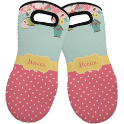 Easter Birdhouses Neoprene Oven Mitts - Set of 2 w/ Name or Text