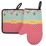 Easter Birdhouses Left Oven Mitt & Pot Holder Set w/ Name or Text