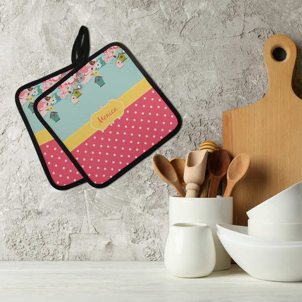 Easter Birdhouses Neoprene Pot Holder - Set of 2  LIFESTYLE