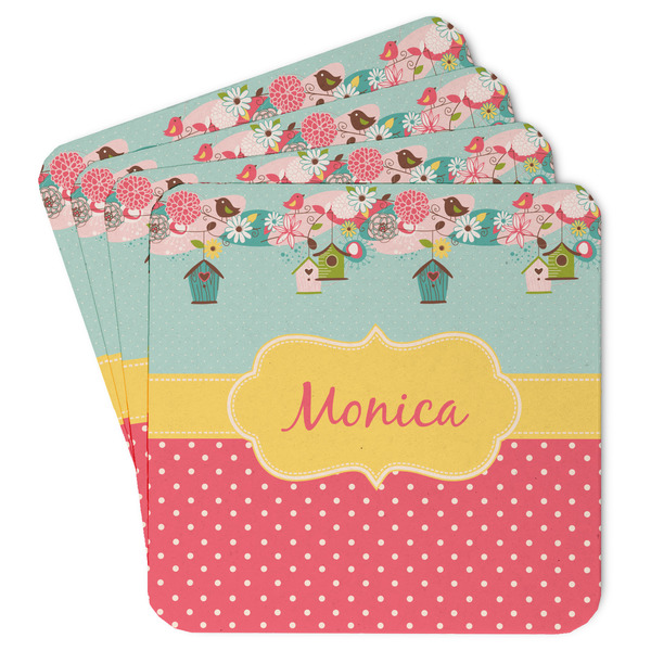 Custom Easter Birdhouses Paper Coasters w/ Name or Text