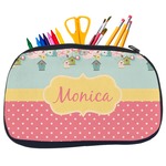 Easter Birdhouses Neoprene Pencil Case - Medium w/ Name or Text