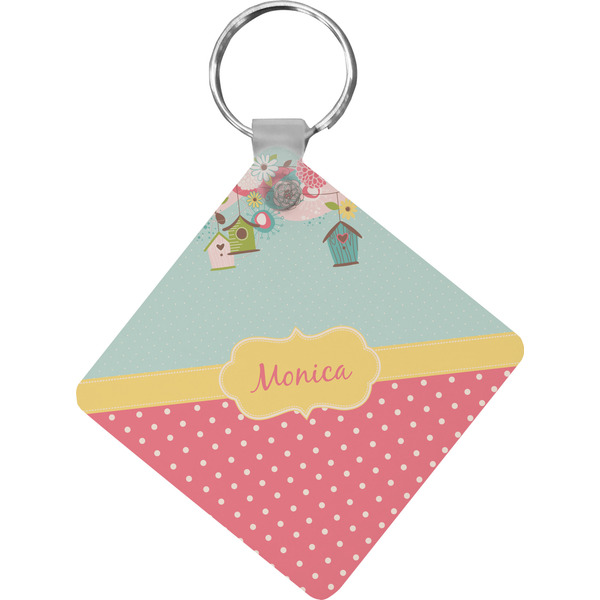 Custom Easter Birdhouses Diamond Plastic Keychain w/ Name or Text