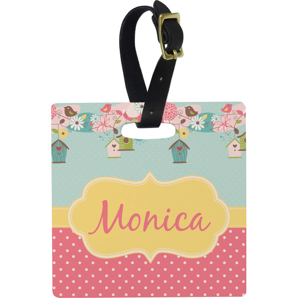 Custom Easter Birdhouses Plastic Luggage Tag - Square w/ Name or Text