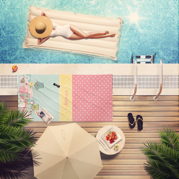 Easter Birdhouses Pool Towel Lifestyle