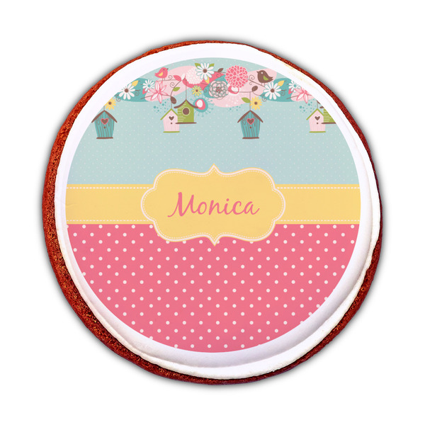 Easter Birdhouses Printed Icing Circle - Medium - On Cookie
