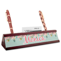 Easter Birdhouses Red Mahogany Nameplate with Business Card Holder (Personalized)
