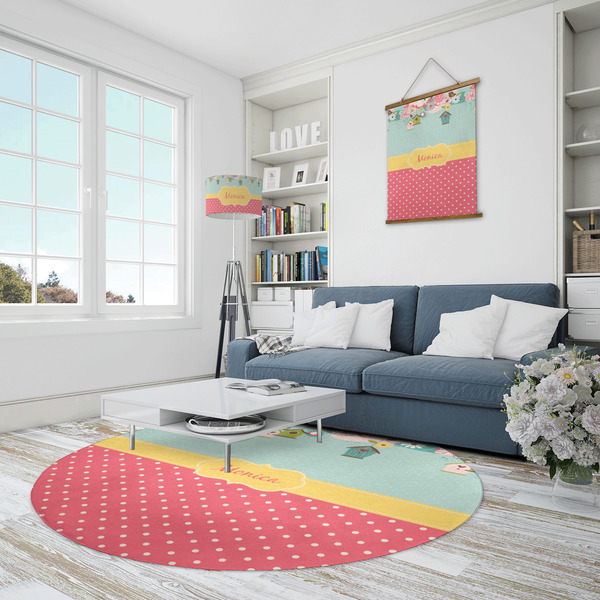 Easter Birdhouses Round Area Rug - IN CONTEXT