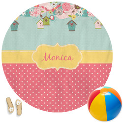 Easter Birdhouses Round Beach Towel (Personalized)
