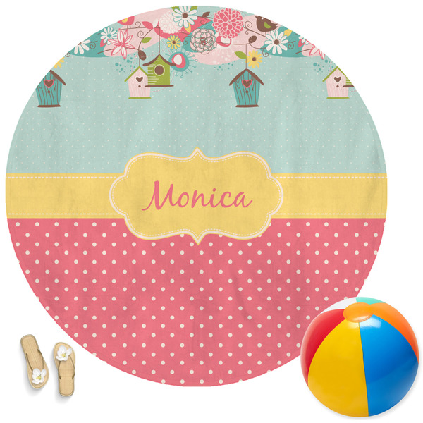 Custom Easter Birdhouses Round Beach Towel (Personalized)