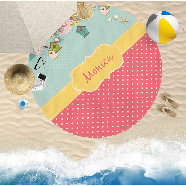 Easter Birdhouses Round Beach Towel Lifestyle