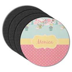 Easter Birdhouses Round Rubber Backed Coasters - Set of 4 (Personalized)