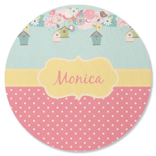 Custom Easter Birdhouses Round Rubber Backed Coaster (Personalized)