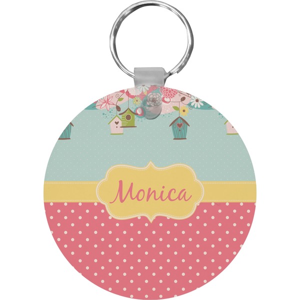 Custom Easter Birdhouses Round Plastic Keychain (Personalized)