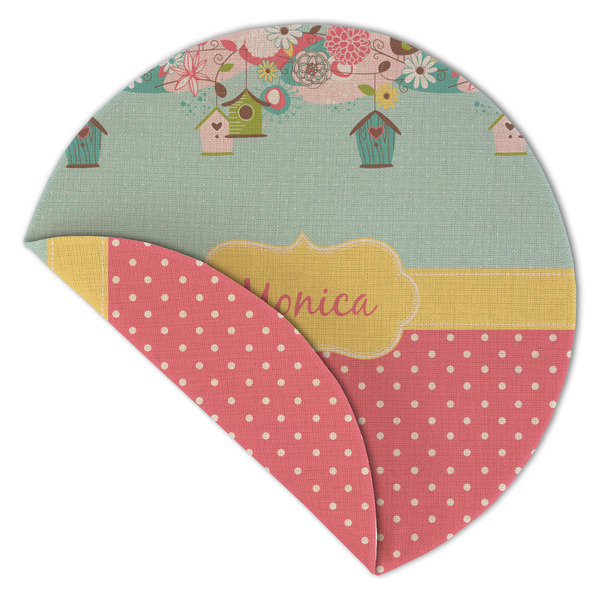 Easter Birdhouses Round Linen Placemats - Front (folded corner double sided)