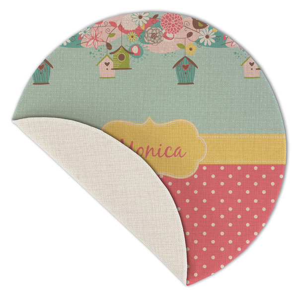 Easter Birdhouses Round Linen Placemats - Front (folded corner single sided)