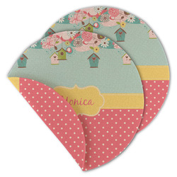 Easter Birdhouses Round Linen Placemat - Double Sided - Set of 4 (Personalized)