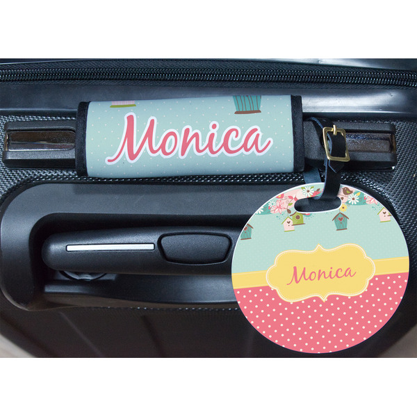 Easter Birdhouses Round Luggage Tag & Handle Wrap - In Context