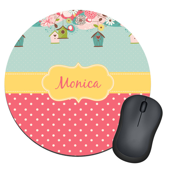 Custom Easter Birdhouses Round Mouse Pad (Personalized)