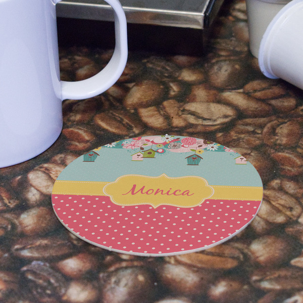 Easter Birdhouses Round Paper Coaster - Front