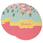 Easter Birdhouses Round Paper Coasters w/ Name or Text