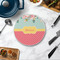 Easter Birdhouses Round Stone Trivet - In Context View