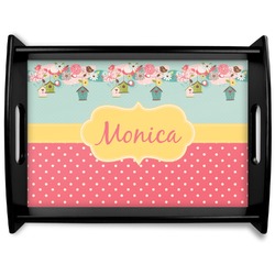 Easter Birdhouses Black Wooden Tray - Large (Personalized)