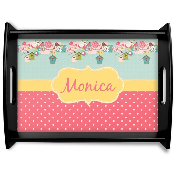 Custom Easter Birdhouses Black Wooden Tray - Large (Personalized)