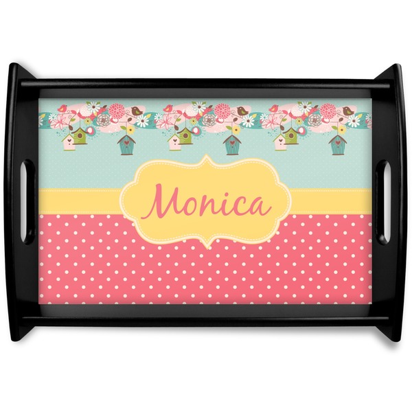 Custom Easter Birdhouses Black Wooden Tray - Small (Personalized)