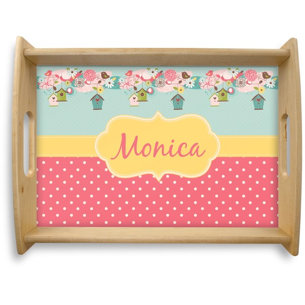 Custom Easter Birdhouses Natural Wooden Tray - Large (Personalized)